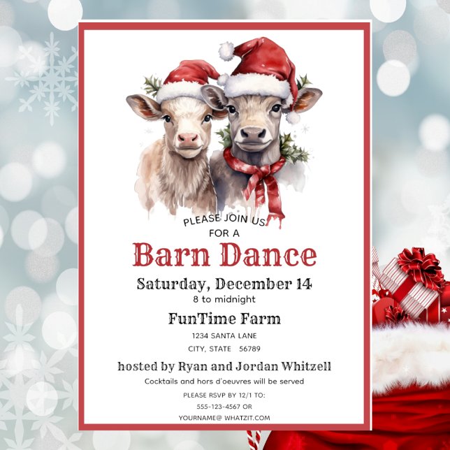 Cute Santa Cows Barn Dance Julafton Party bjudande Inbjudningar (Skapare uppladdad)