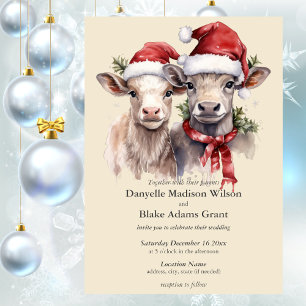 Cute Santa Cows Jul Winter Wedand Inbjudningar