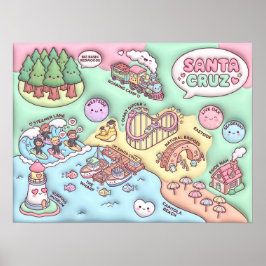 Cute Santa Cruz California Neighborhood Map UCSC Poster
