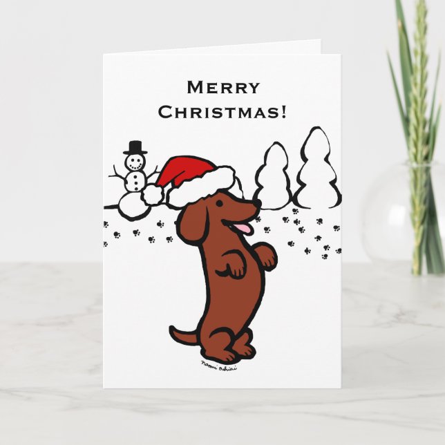 Cute Santa Dachshund-julkort Helgkort (Framsida)