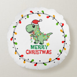 Cute Santa Dino Merry Christmas Rund Kudde