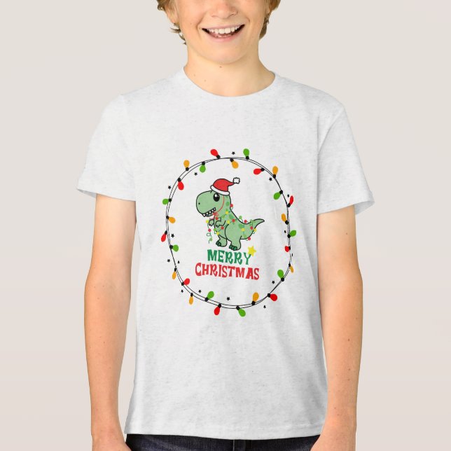 Cute Santa Dino Merry Christmas T Shirt (Framsida)