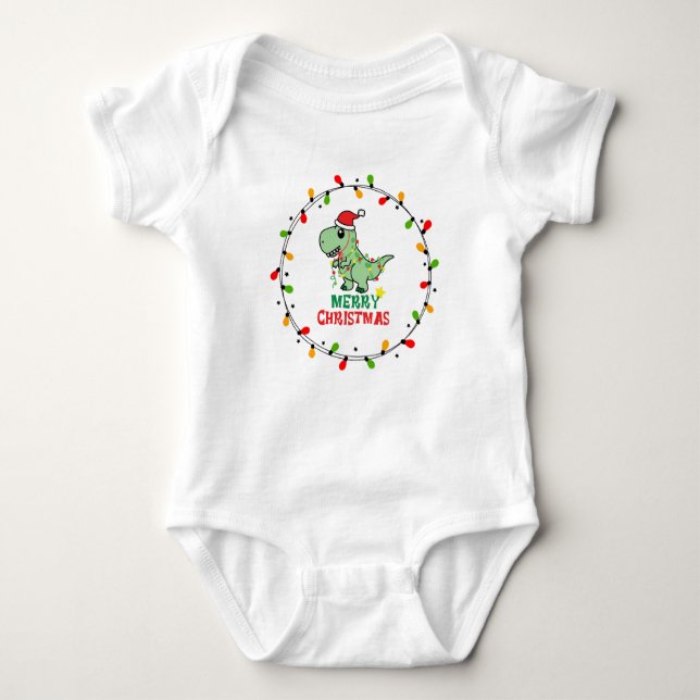 Cute Santa Dino Merry Christmas T Shirt (Framsida)
