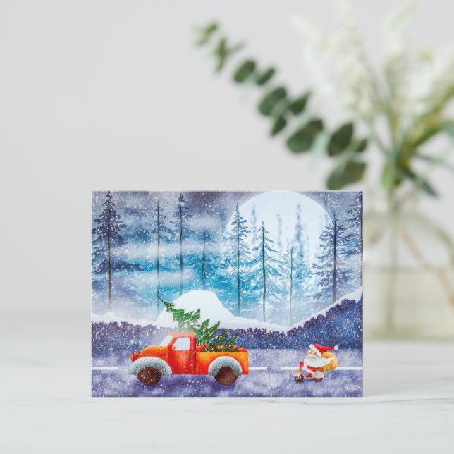Cute Santa Driving på ett Moped Helgdag Postcard Vykort (Stående Fram)