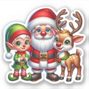 Cute Santa, Elf och Reindeer Jul Klistermärken
