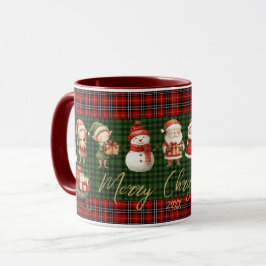 Cute Santa Elves Merry Christmas Green Red Plaids Mugg