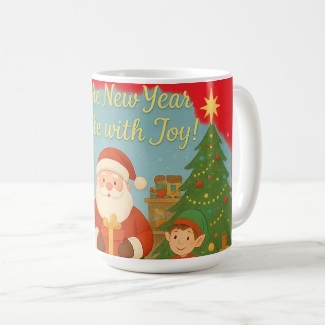 Cute Santa & Elves New Year Holiday Card Kaffemugg (Framsida höger)
