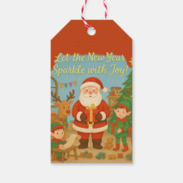 Cute Santa & Elves New Year Holiday Card Presentetikett