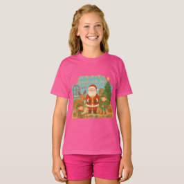 Cute Santa & Elves New Year Holiday Card T Shirt