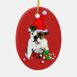 Cute Santa English Bulldog jul Julgransprydnad Keramik