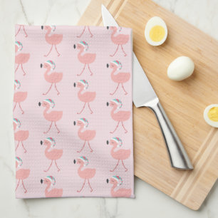 Cute Santa Flamingo Pattern - Rosa jul Kökshandduk
