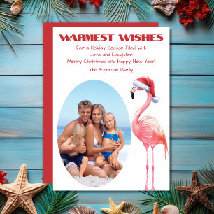 Cute Santa Flamingo Tropical Beach Photo jul Julkort