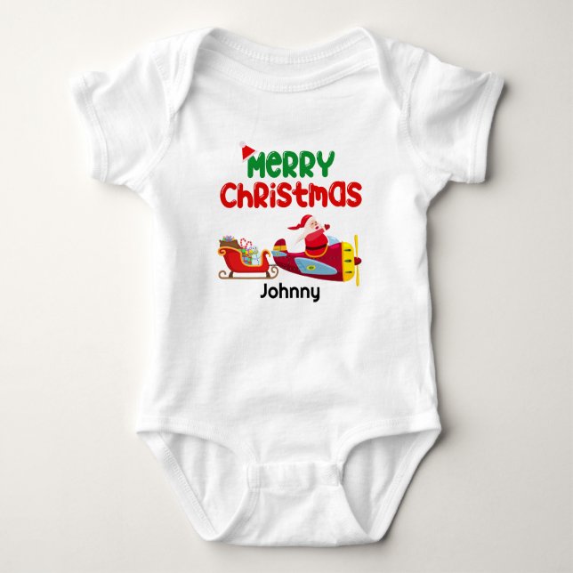 Cute Santa Flies in Airplan & Sleigh, Jul T Shirt (Framsida)