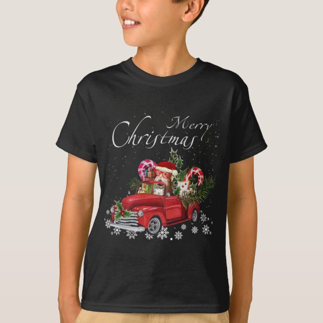 Cute Santa Fox Terrier Riding Red Lastbil Merry Ch T Shirt (Framsida)
