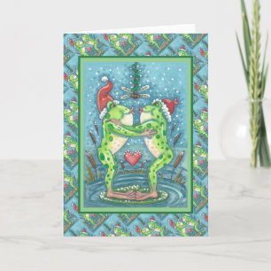 CUTE SANTA FROGS KISSING UNDER DRAGONFLY MISTLETOE HELGKORT