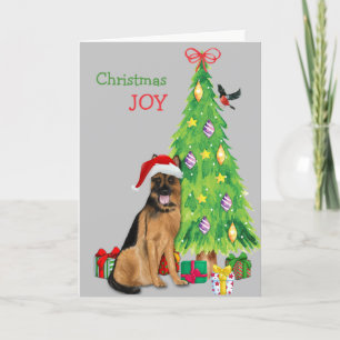 Cute Santa German Shepherd Hund och Julgran Helgkort