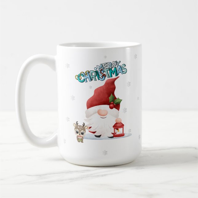 Cute Santa Gnome med Reindeer Kaffemugg (Vänster)