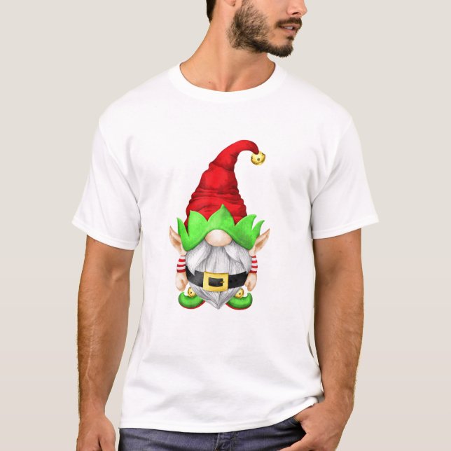 Cute Santa Gnomie with Julafton Elf Öron - Jul E T Shirt (Framsida)