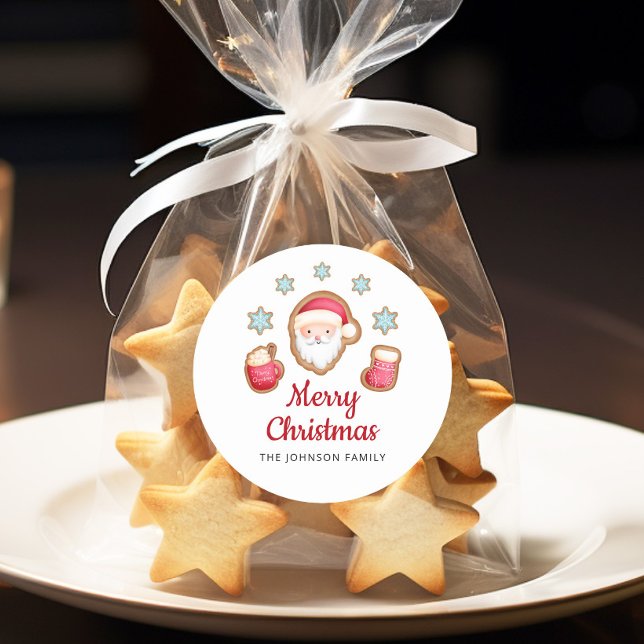 Cute Santa God jul Runt Klistermärke (Cute Santa Merry Christmas Classic Round Sticker)