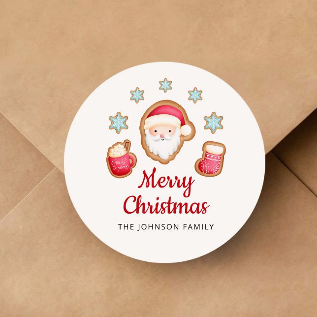 Cute Santa God jul Runt Klistermärke (Cute Santa Merry Christmas Classic Round Sticker)