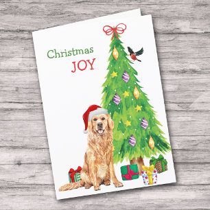 Cute Santa Golden Retriever och Julgran Helgkort