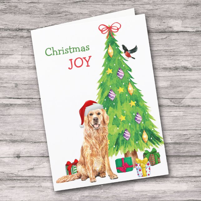 Cute Santa Golden Retriever och Julgran Helgkort (Skapare uppladdad)