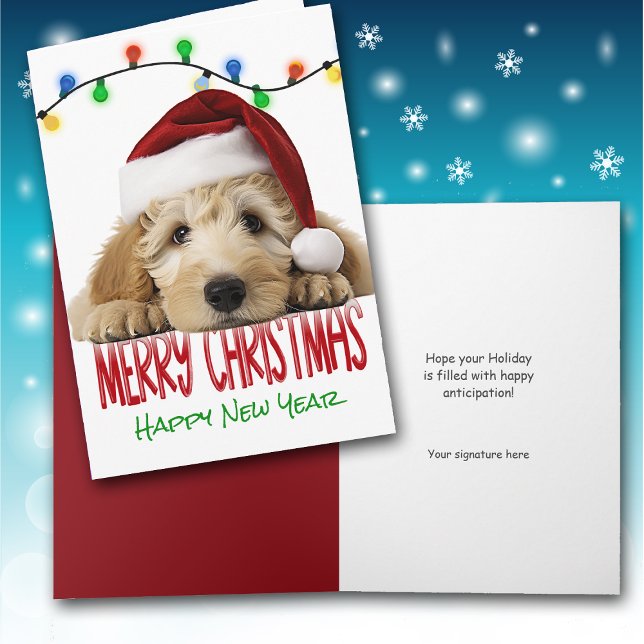 Cute Santa Goldendoodle Christmas Card Helgkort (Skapare uppladdad)