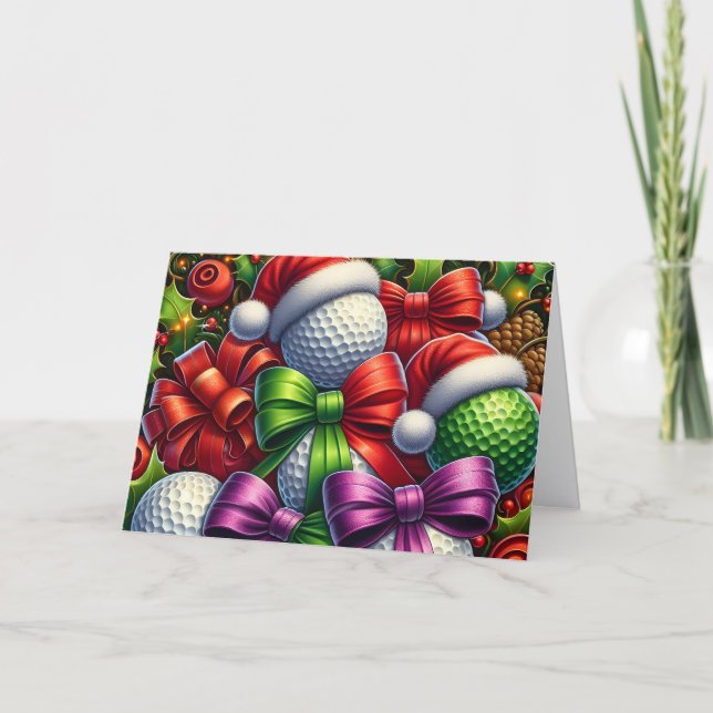 Cute Santa Golf Balls Christmas Holiday Card Helgkort (Framsida)