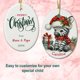 Cute Santa Hat Baby Zebra jul Julgransprydnad Keramik