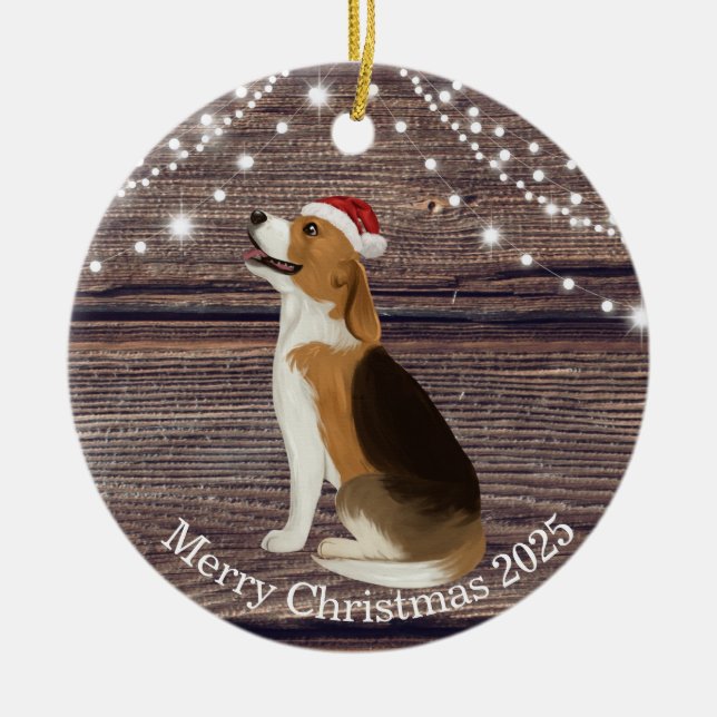 Cute Santa Hat Beagle-jul Julgransprydnad Keramik (Framsidan)