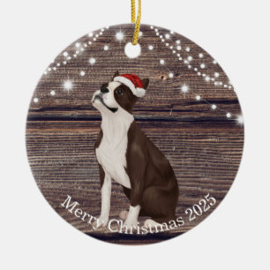 Cute Santa Hat Boston Terrier-jul Julgransprydnad Keramik