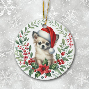 Cute Santa Hat Chihuahua Watercolor Watercolor Wan Julgransprydnad Keramik