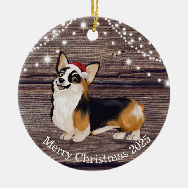 Cute Santa Hat Corgi jul Julgransprydnad Keramik (Framsidan)