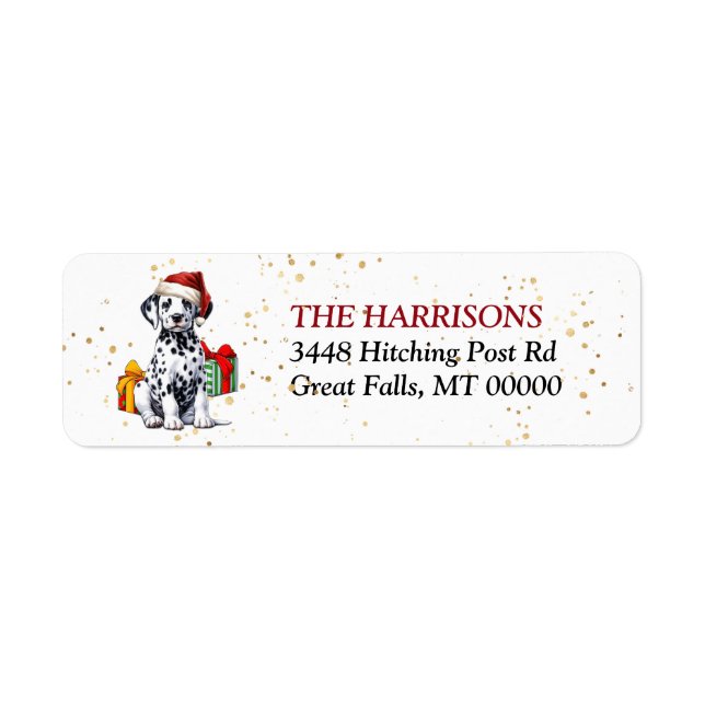 Cute Santa Hat Dalmatian Puppy-gåvor Returadress Etikett (Framsidan)