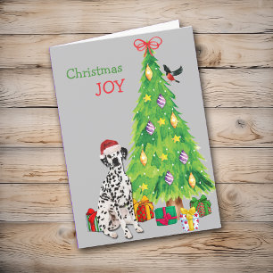 Cute Santa Hat Dalmatien Hund och Julgran Helgkort