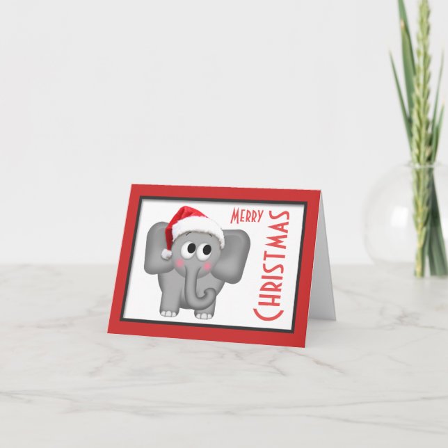 Cute Santa Hat Elephant "God jul"-kort Helgkort (Framsida)