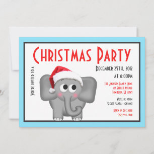Cute Santa Hat Elephant - Julinbjudan Inbjudningar