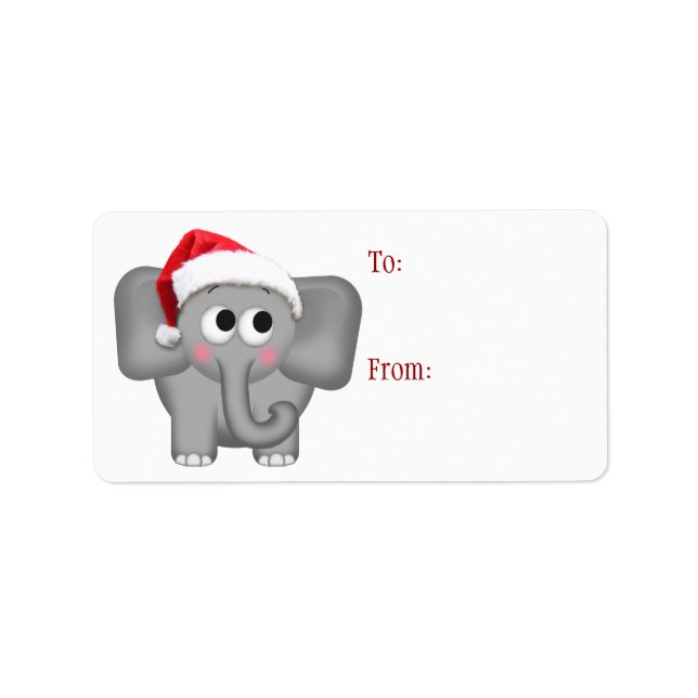 Cute Santa Hat Elephant - julmärkena Adressetikett (Framsidan)