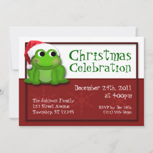 Cute Santa Hat Froggy-julfestinbjudan Inbjudningar