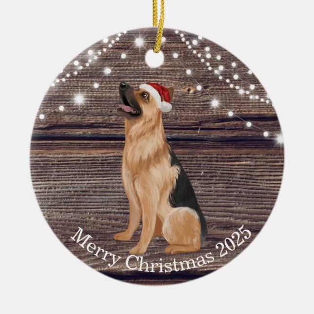 Cute Santa Hat German Shepherd jul Julgransprydnad Keramik (Framsidan)