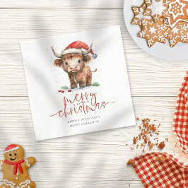 Cute Santa Hat Highland Cow Namn God jul Pappersservett