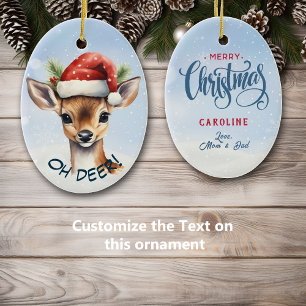 Cute Santa Hat Hjort Fawn Kids Julgransprydnad Keramik