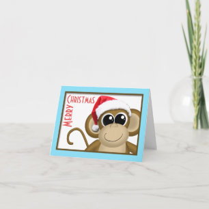 Cute Santa Hat Monkey Aqua "God jul"-kort Helgkort