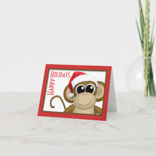 Cute Santa Hat Monkey "Glad helg"-kort Helgkort