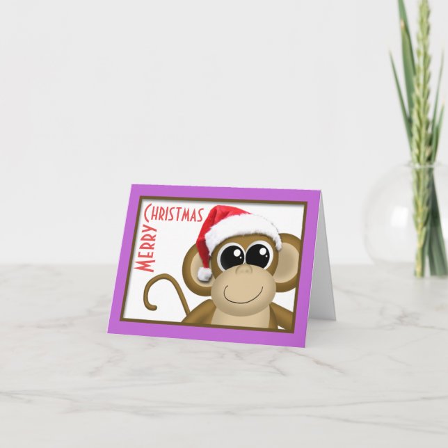 Cute Santa Hat Monkey "God jul"-kort Helgkort (Framsida)