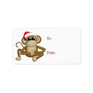 Cute Santa Hat Monkey - julmärkningar Adressetikett