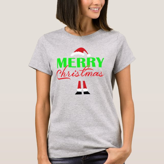 Cute Santa Hat och Ben God jul T Shirt (Framsida)