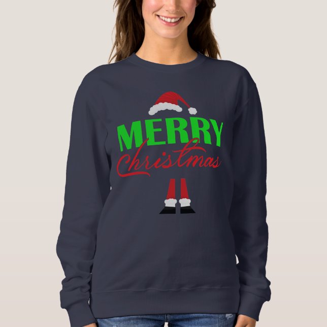 Cute Santa Hat och Ben God jul T Shirt (Framsida)