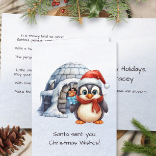Cute Santa Hat Penguin Snöflingor Kids jul Helgkort