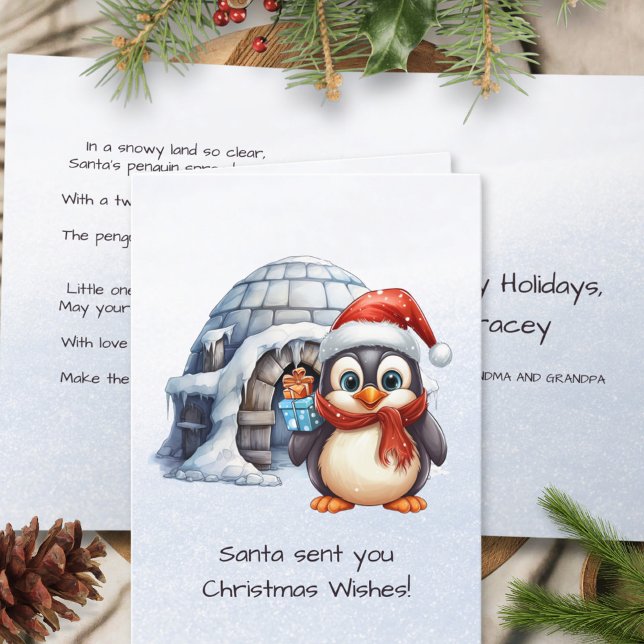 Cute Santa Hat Penguin Snöflingor Kids jul Helgkort (Skapare uppladdad)